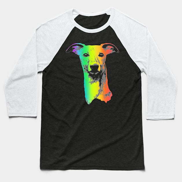 Rainbow Whippet Baseball T-Shirt by childofthecorn